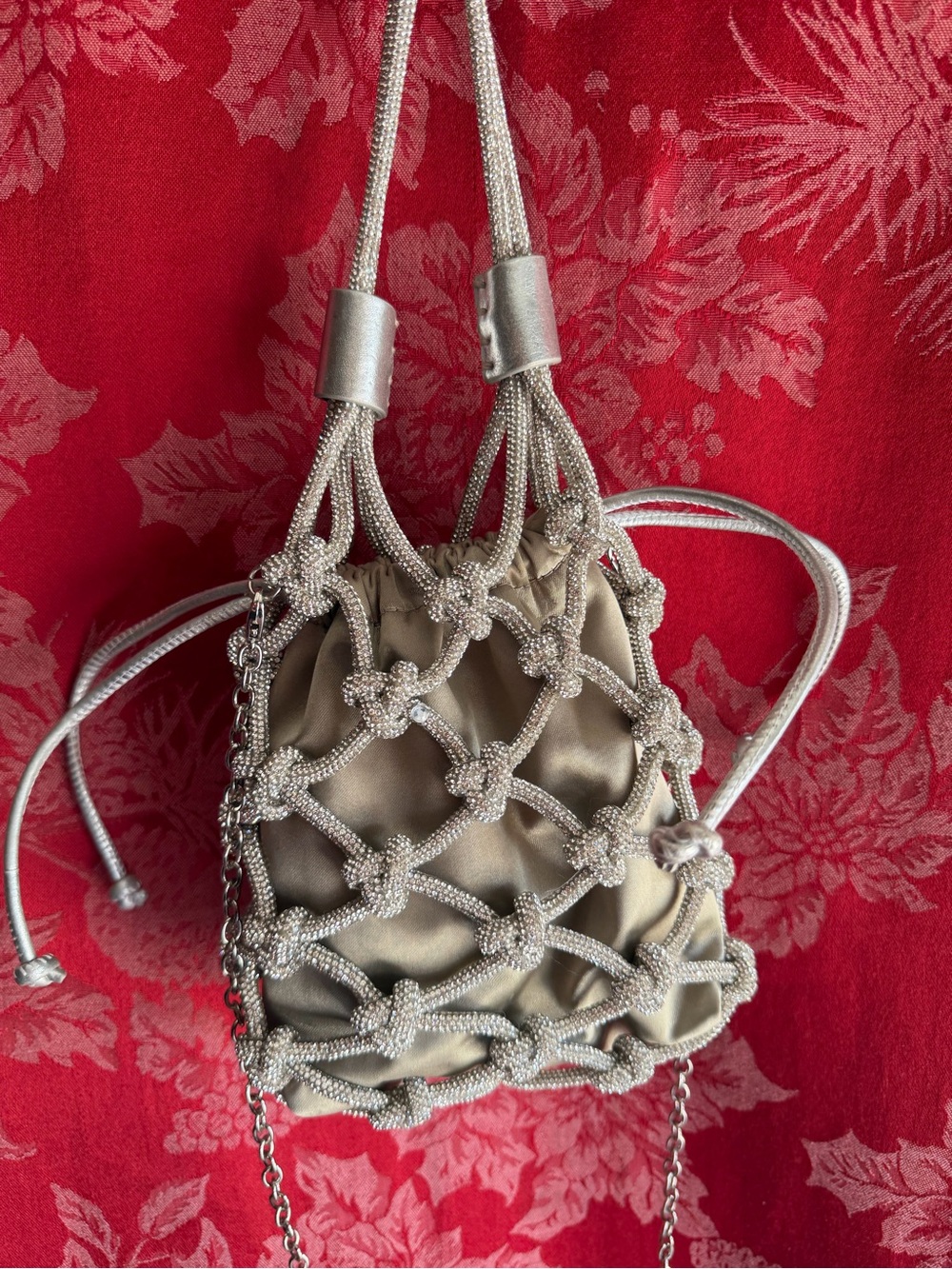 Schutz Rhinestone Knotted Net Bag